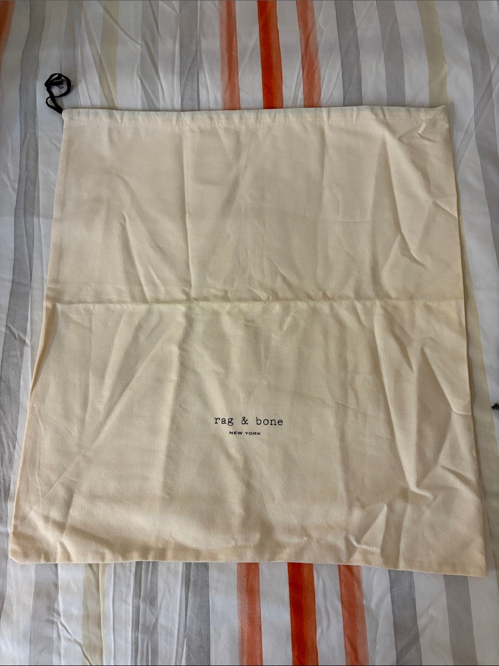 Rag & Bone cream canvas drawstring storage pouch 19” x 21”